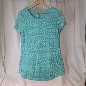 Leo & Nicole lace blouse with cotton liner - blue/teal - Medium - Gently worn